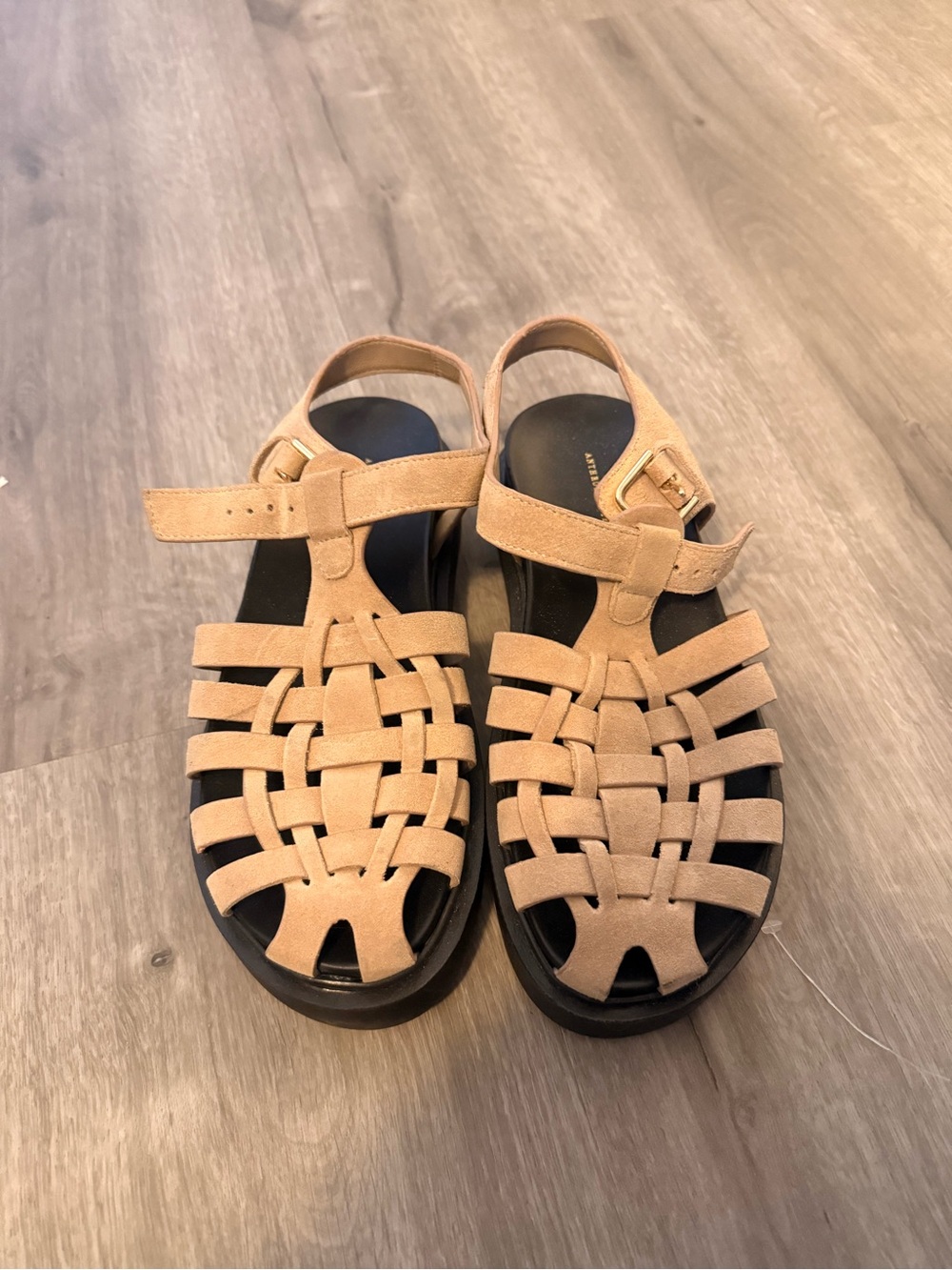 Anthropologie Tan Woven Suede Platform Sandals